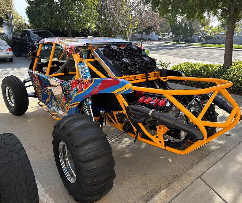 Custom off-road vehicle frame during powder coating at B&B Powder Coating